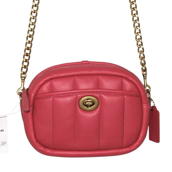 Coach Quilted Leather Camera Bag Watermelon Pink NWT - Picture 4 of 5